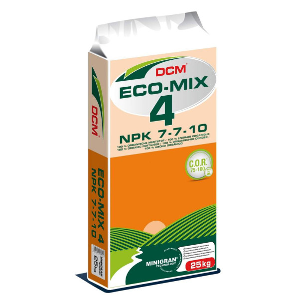 Fertilizante DCM ECO-Mix 4, 7-7-10. Saco 25 Kg